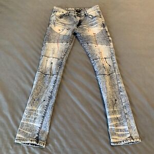 R Scoop Jeans Juniors 16 Blue Paint Splatter Moto Biker Stretch Denim Straight